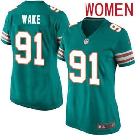 Women Miami Dolphins 91 Cameron Wake Nike Green Alternate Game NFL Jersey